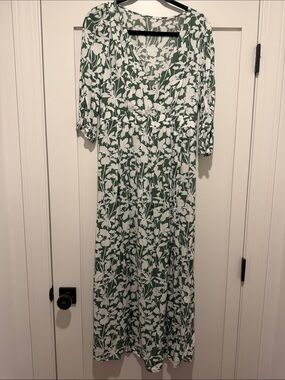 Green and White Floral Maxi Dress - Women